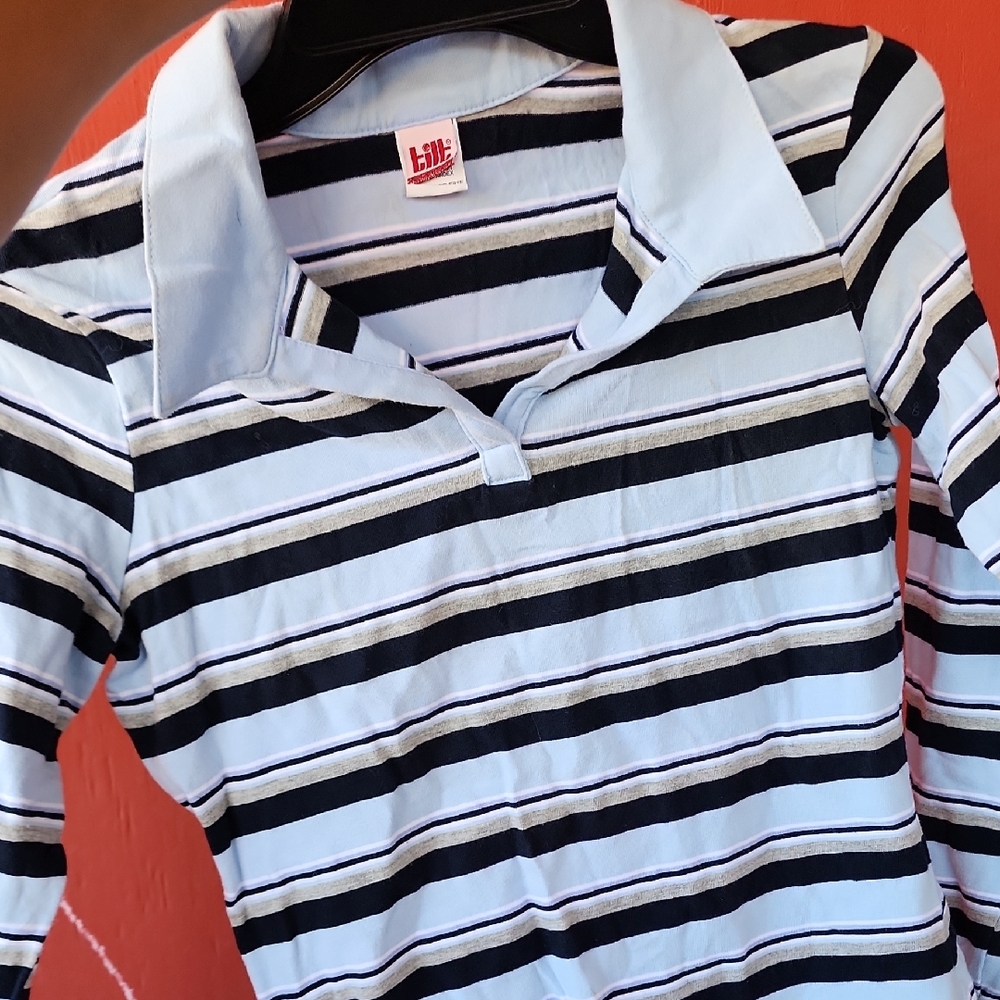 TILT Black and White Striped Polo Shirt